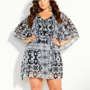 City Chic Jaggery Kimono Tunic Dress Waist Tie Slip Black Large 20